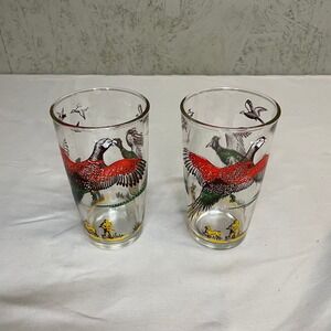 Set of 2 Hazel-Atlas Pheasants Tumbler Highball Glasses